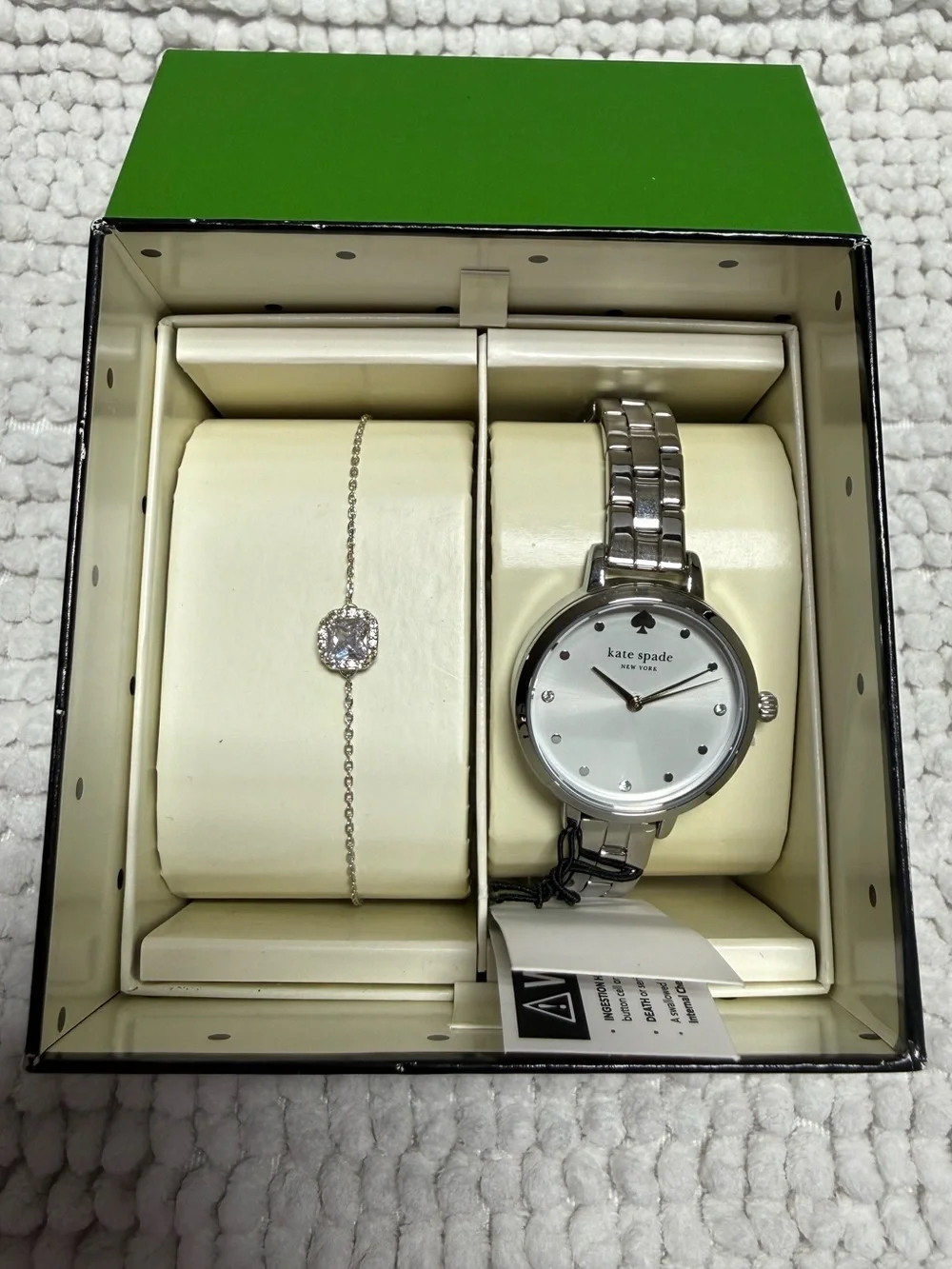 Kate Spade NY Metro Three-Hand Quartz Bracelet Watch & Crystal Bracelet Set NWT